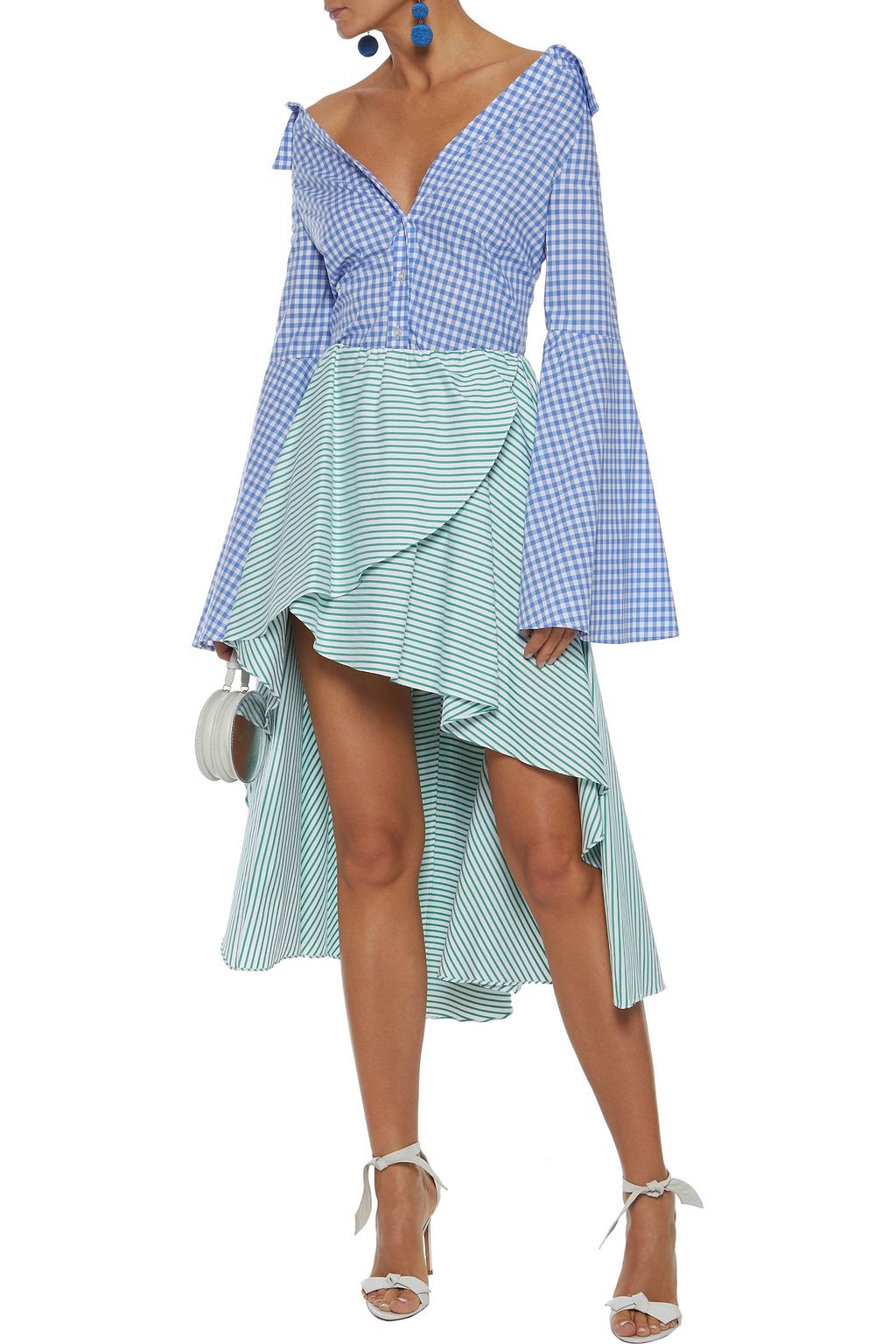 CAROLINE CONSTAS Adelle asymmetric striped cotton-poplin skirt