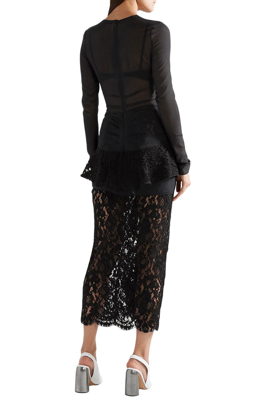 PROENZA SCHOULER Ruffled cotton-blend chiffon and lace midi dress