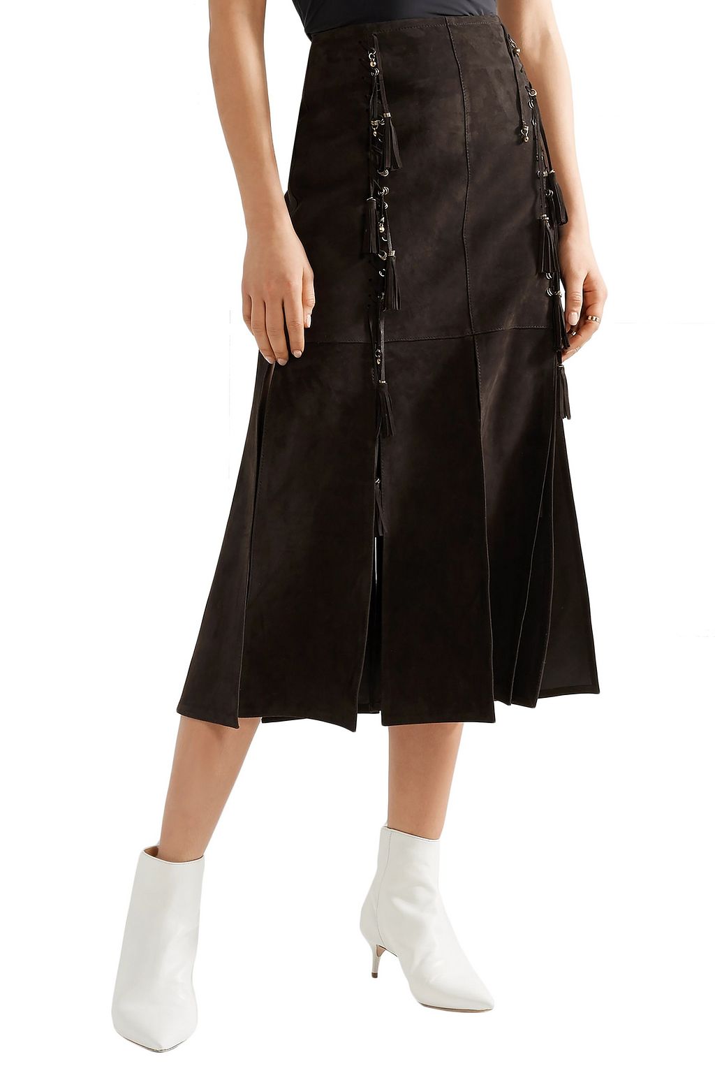 CHLOÉ Tassel-trimmed suede midi skirt