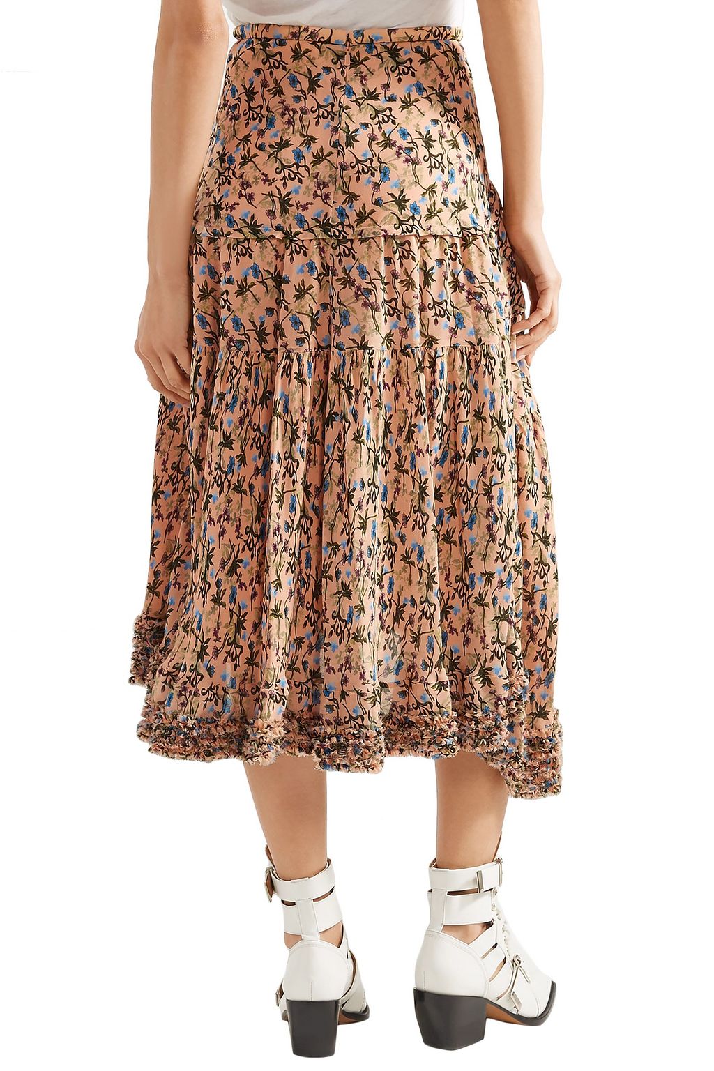 CHLOÉ Asymmetric printed crepe midi skirt