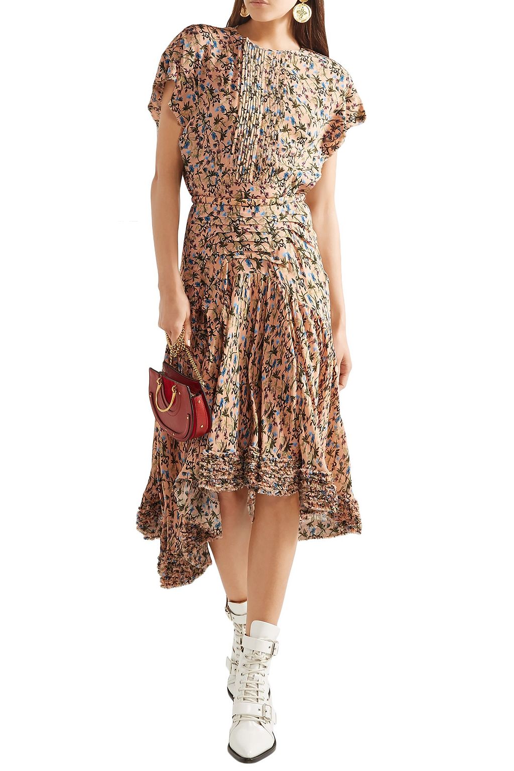 CHLOÉ Asymmetric printed crepe midi skirt