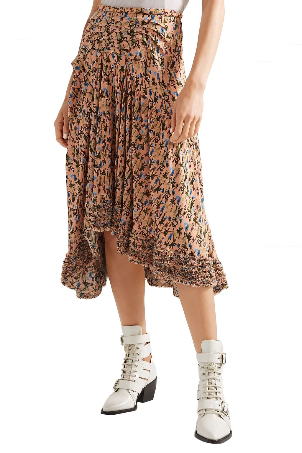 CHLOÉ Asymmetric printed crepe midi skirt