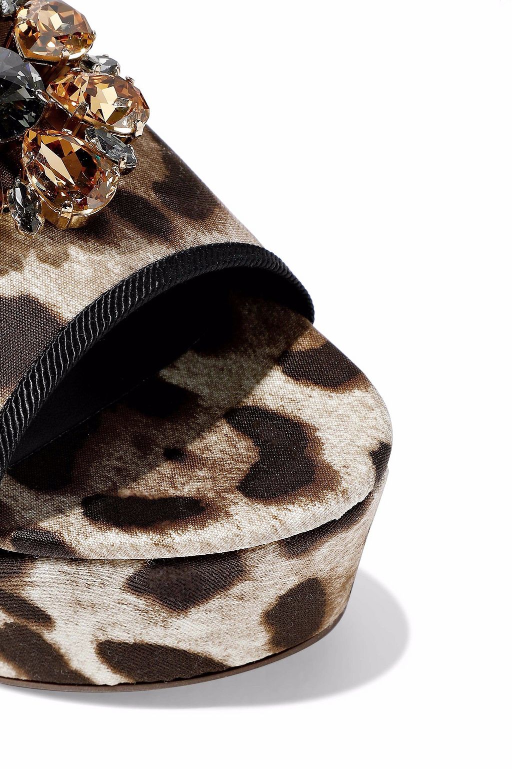 DOLCE&GABBANA Crystal-embellished leopard-print twill wedge mules
