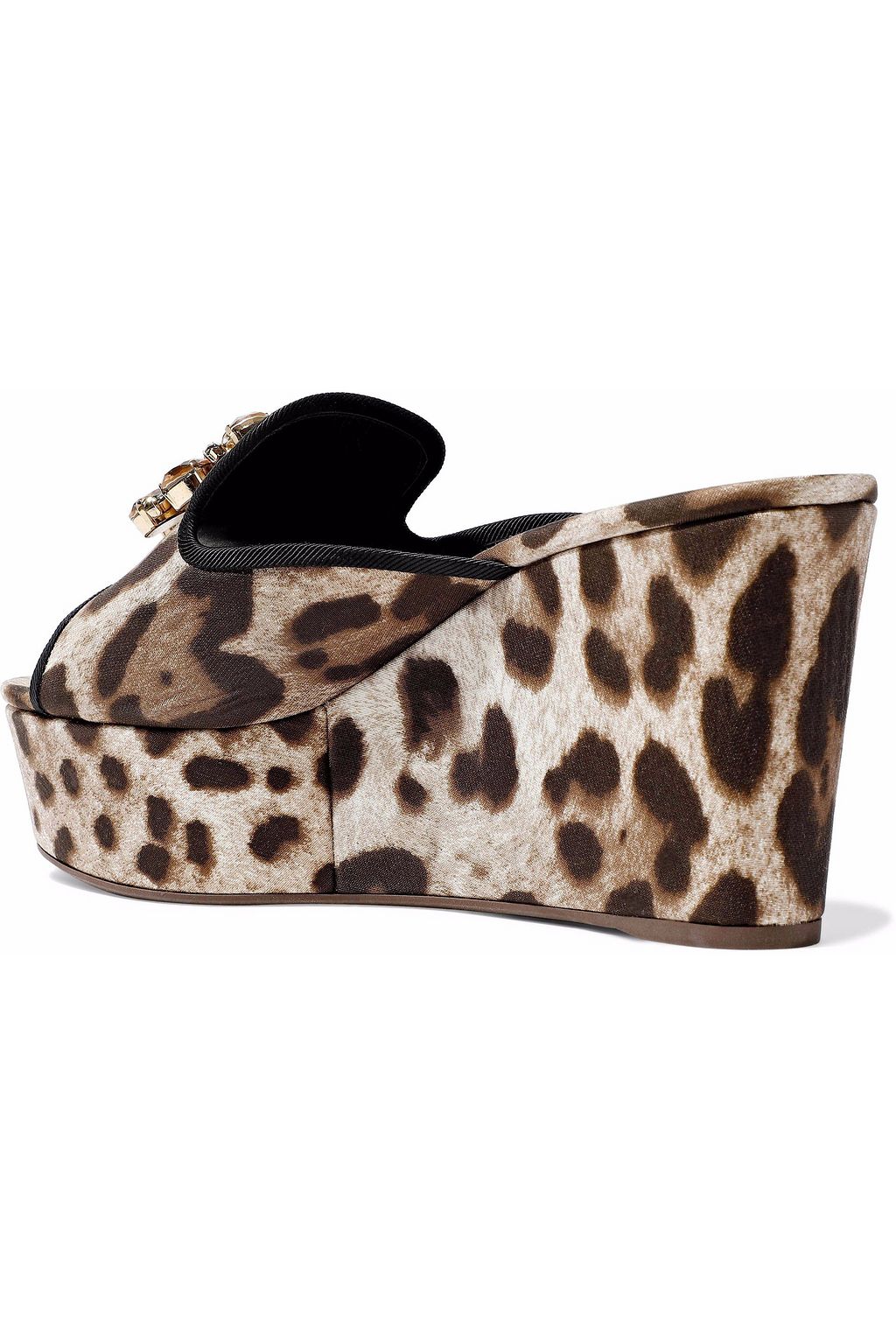 DOLCE&GABBANA Crystal-embellished leopard-print twill wedge mules