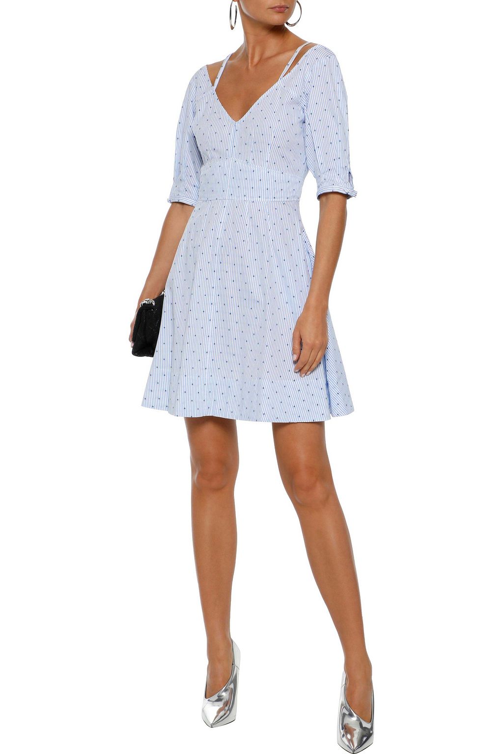 DEREK LAM 10 CROSBY Embroidered pinstriped cotton-poplin mini dress