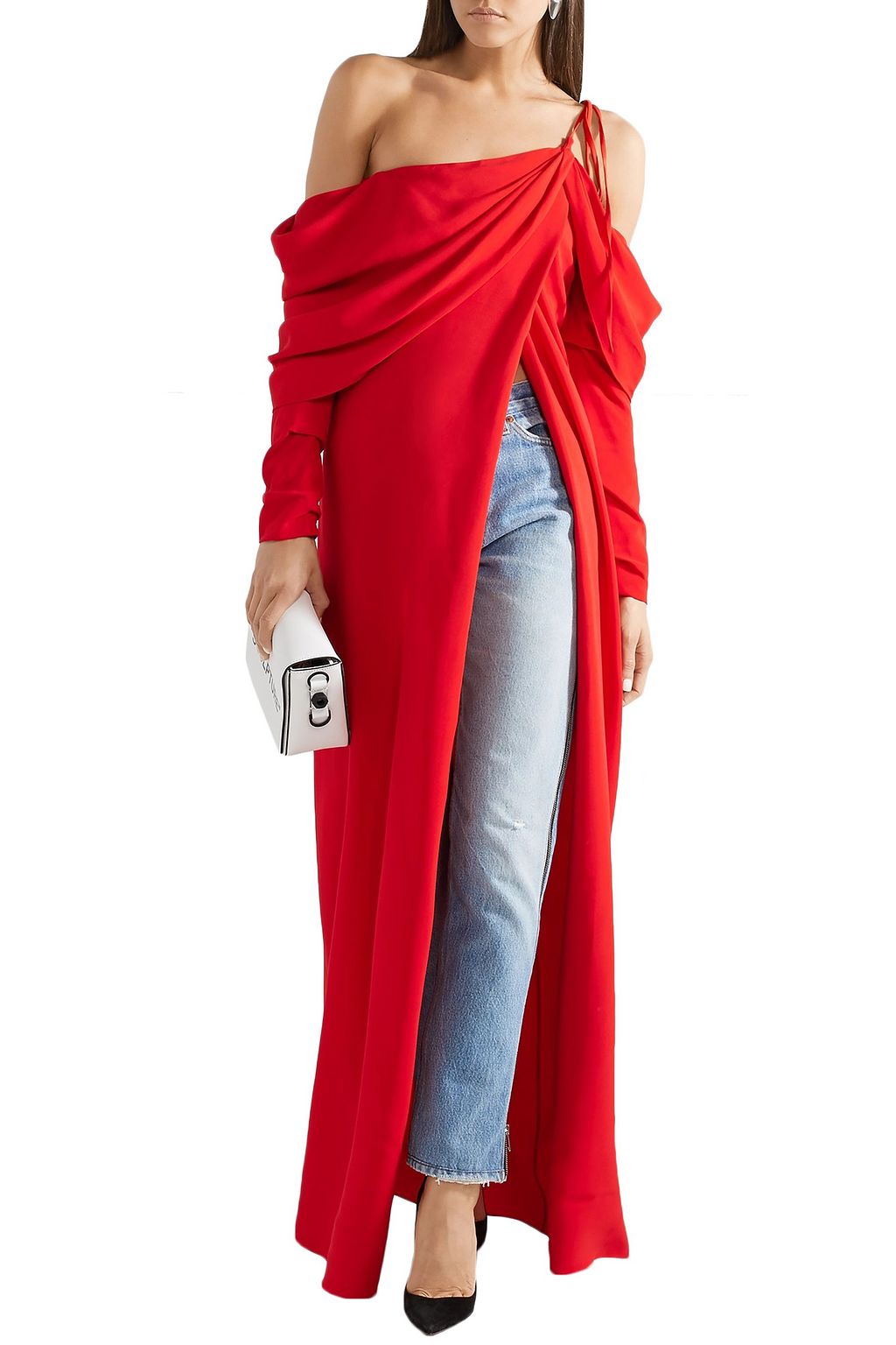 MONSE One-shoulder draped stretch-cady top