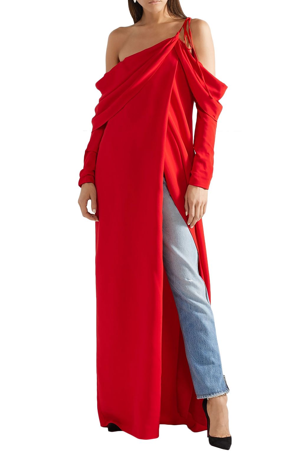 MONSE One-shoulder draped stretch-cady top
