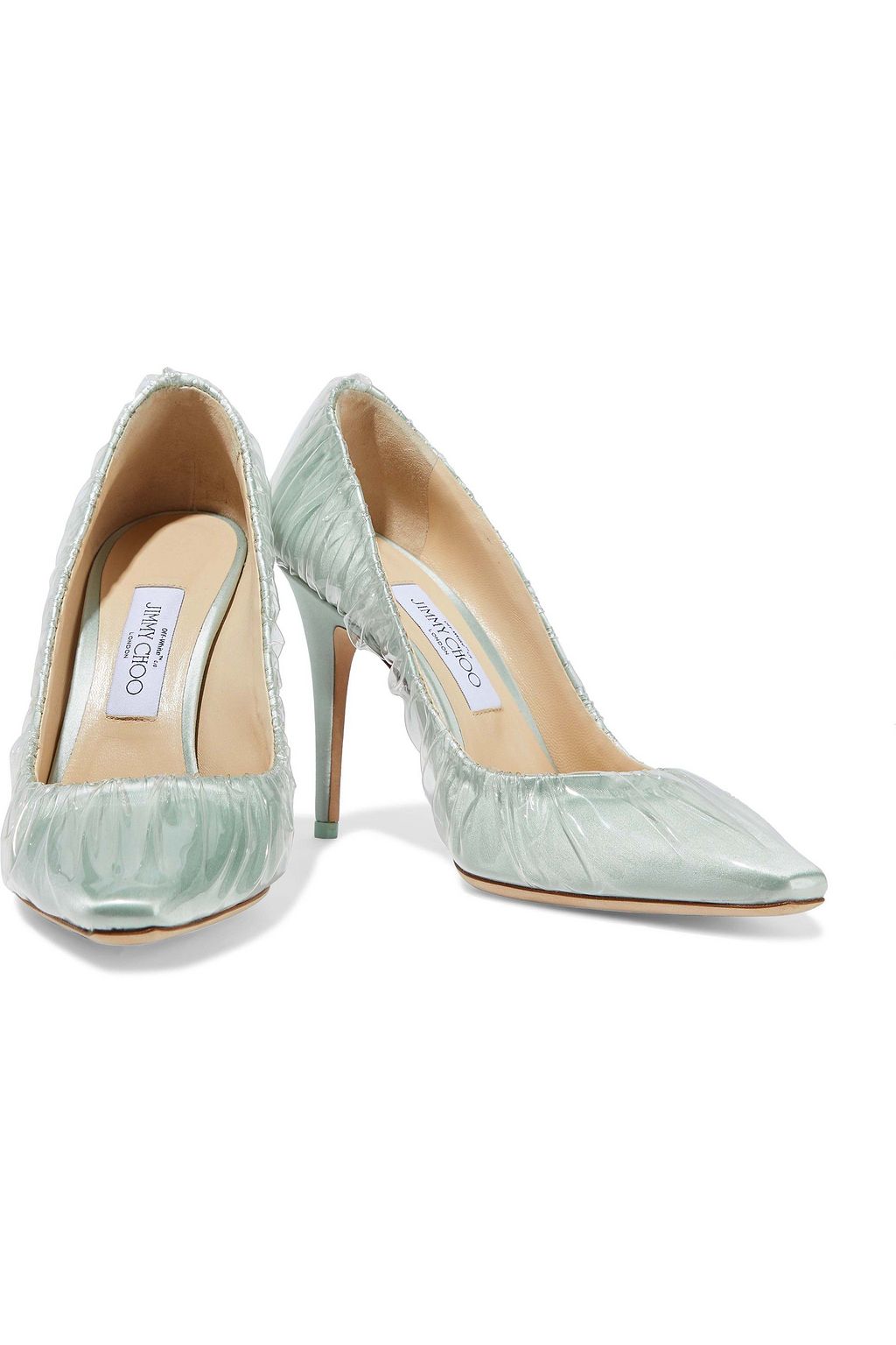 JIMMY CHOO Gathered PVC and satin pumps