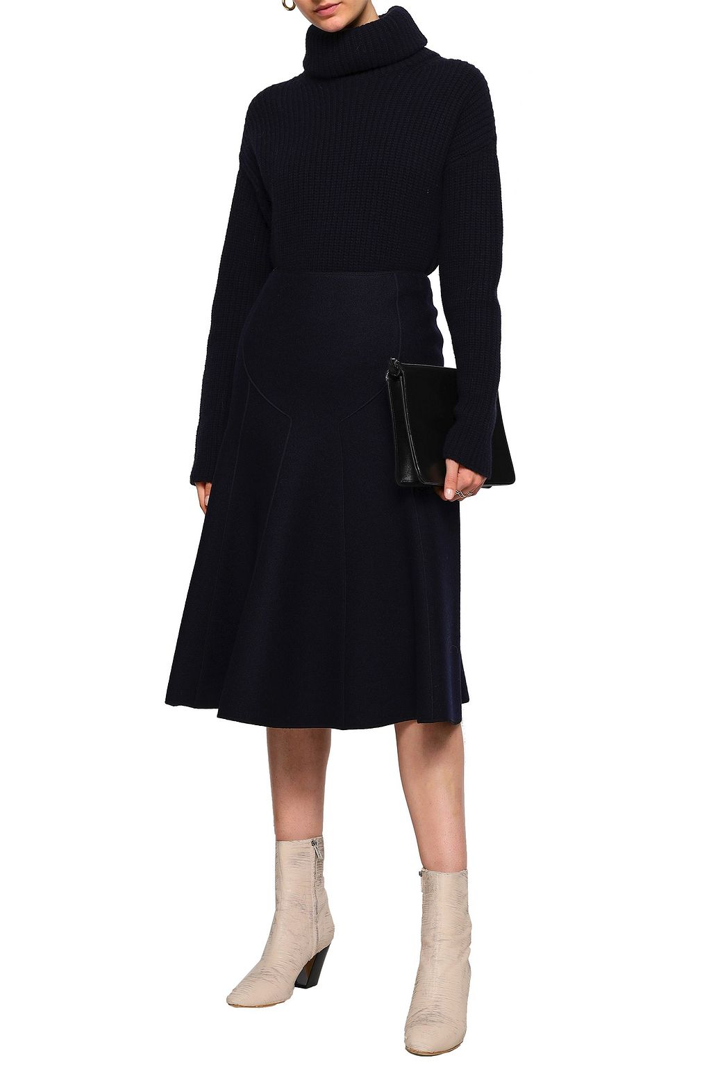 AGNONA Flared wool-crepe midi skirt