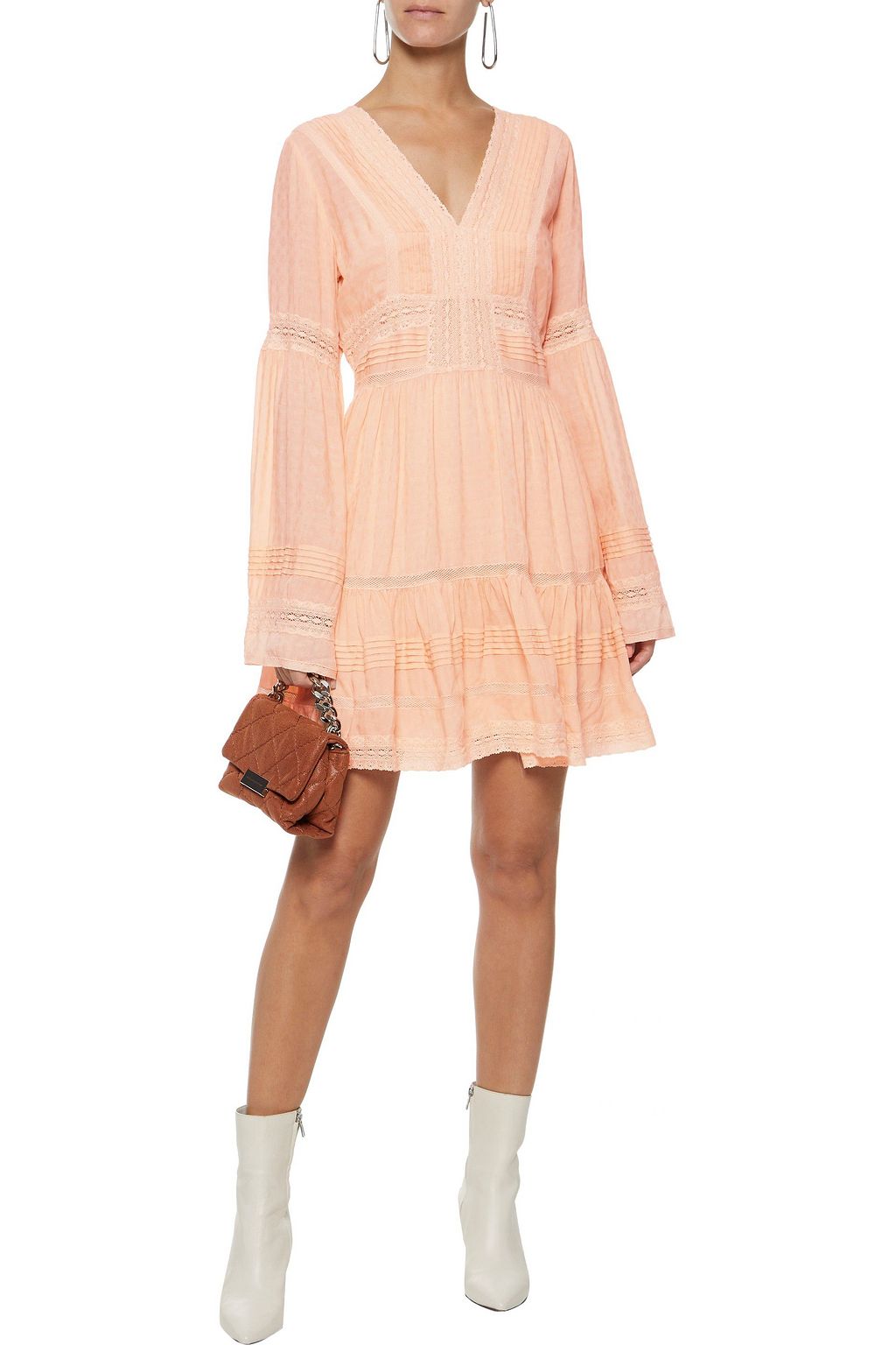LOVE SAM Pleated modal-blend jacquard mini dress