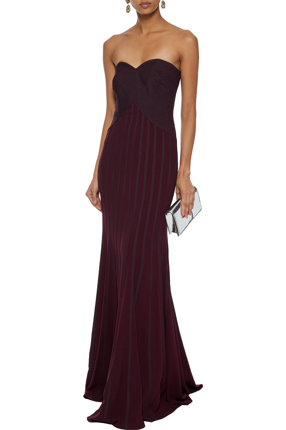  Halston - Strapless Two-tone Crepe Gown - Burgundy - Us 12 