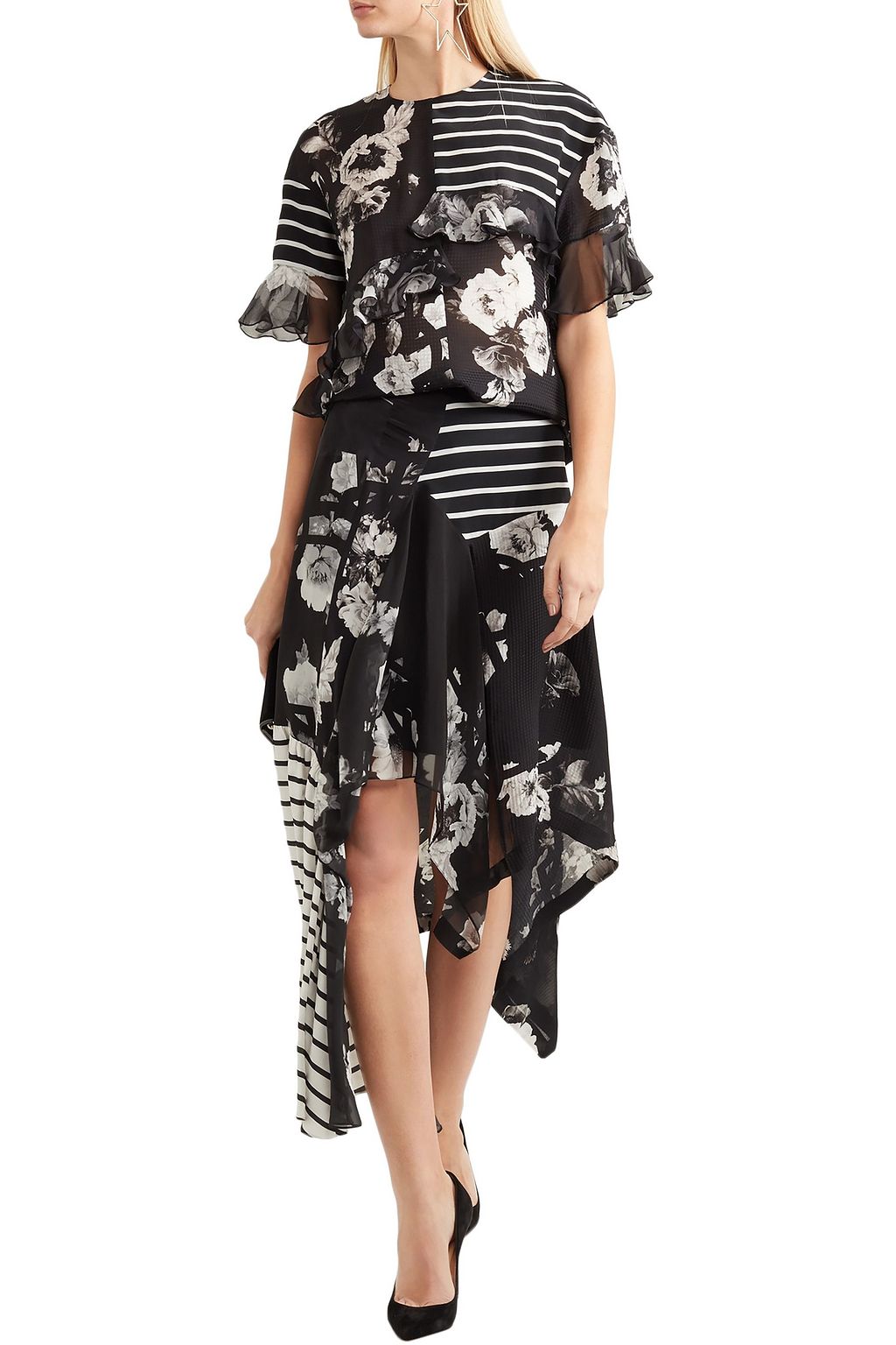 PREEN BY THORNTON BREGAZZI Veronika paneled printed silk midi skirt