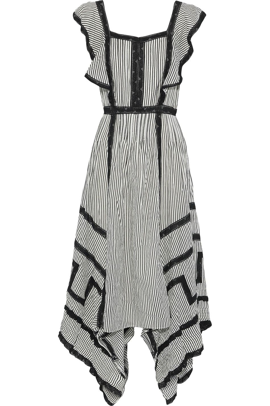 stripe ruffle cotton maxi dress