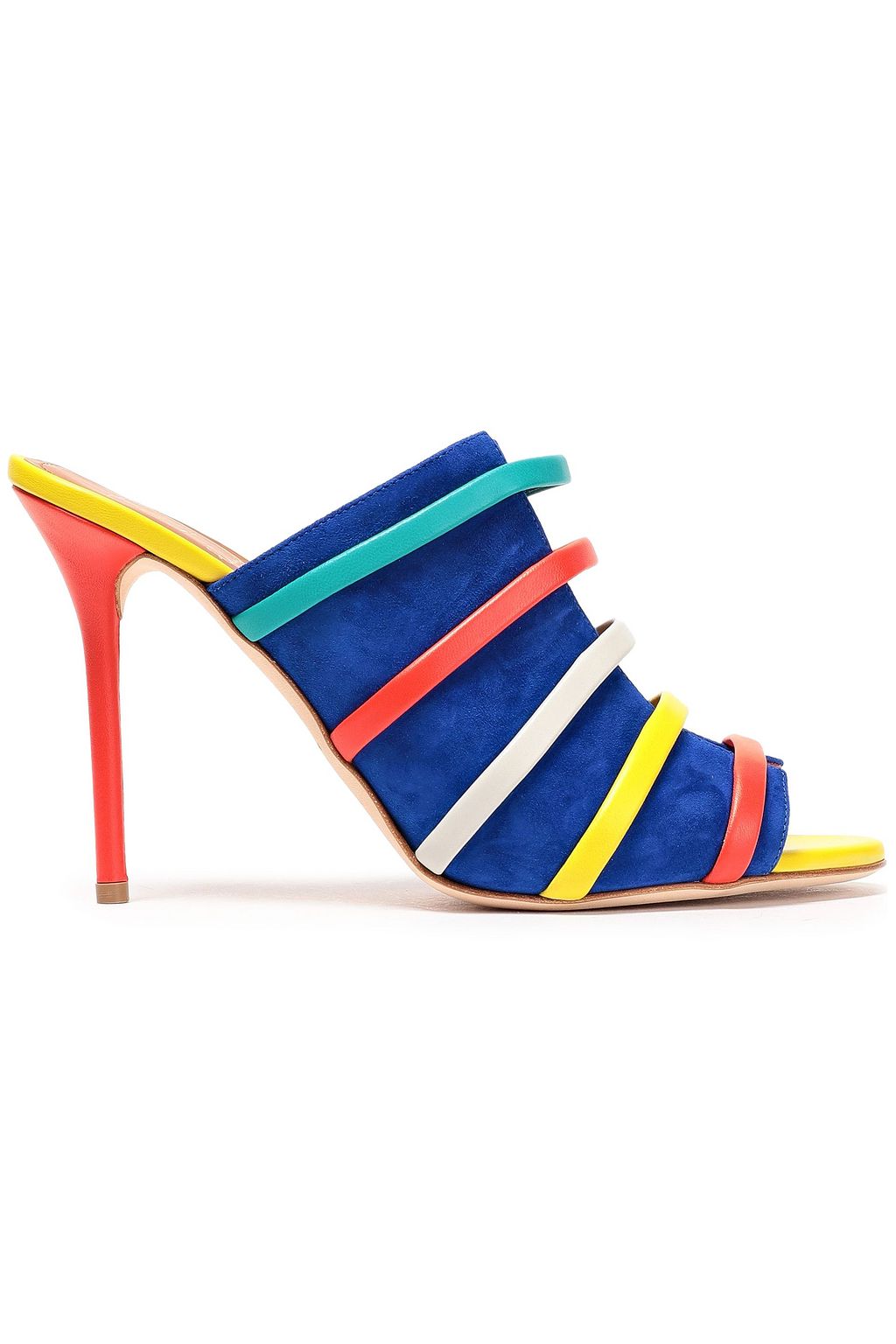 blue suede mules