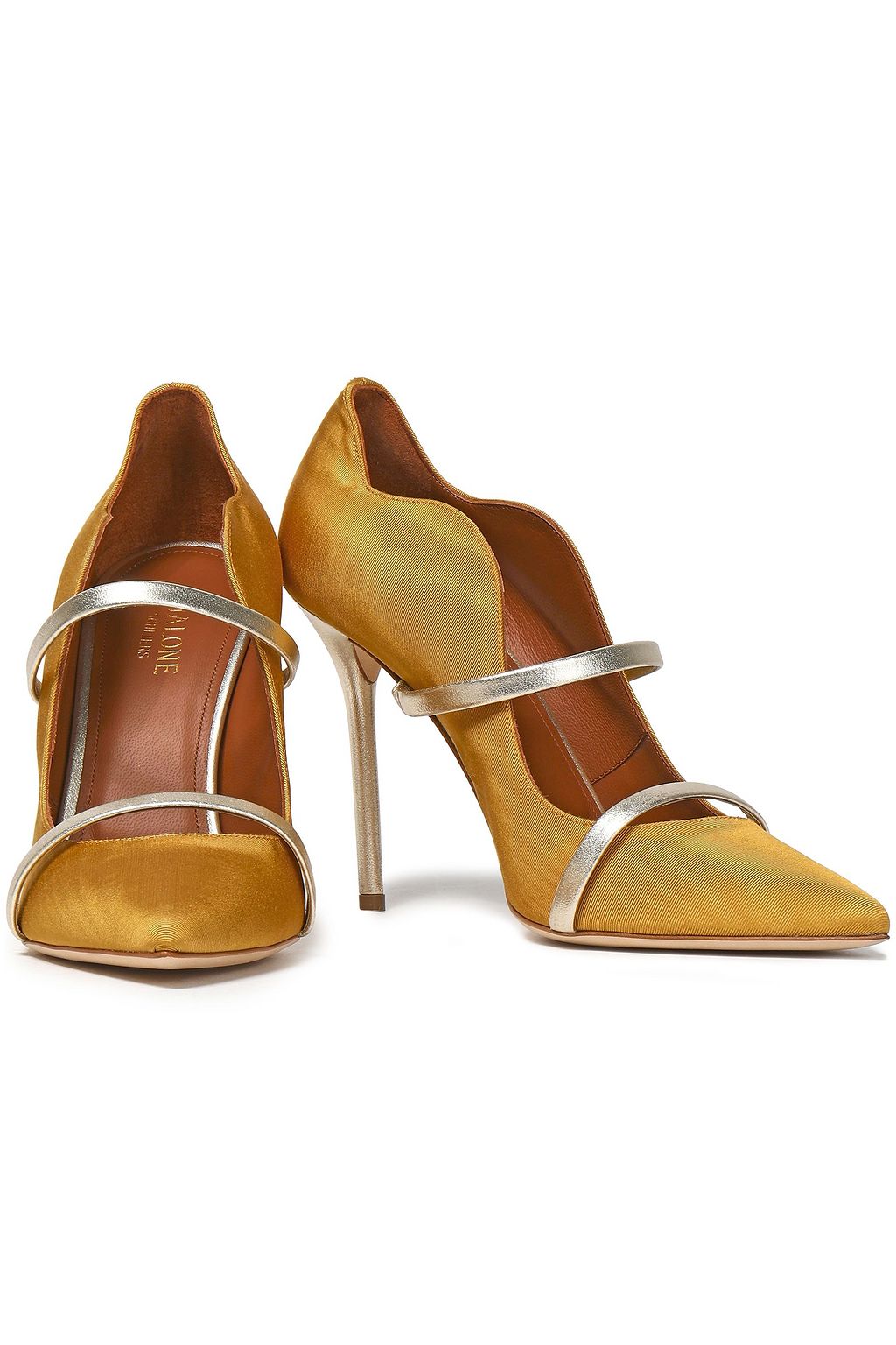 MALONE SOULIERS Maureen metallic leather-trimmed faille pumps