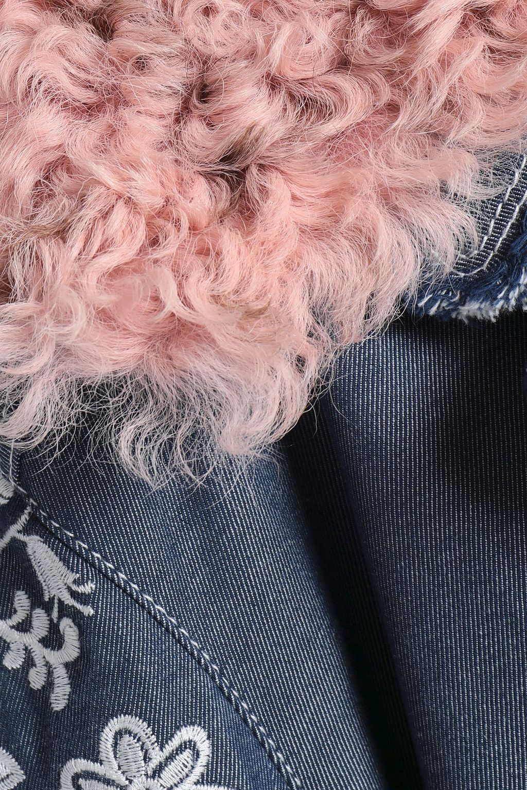 CINQ À SEPT Shearling-trimmed embroidered denim trench coat
