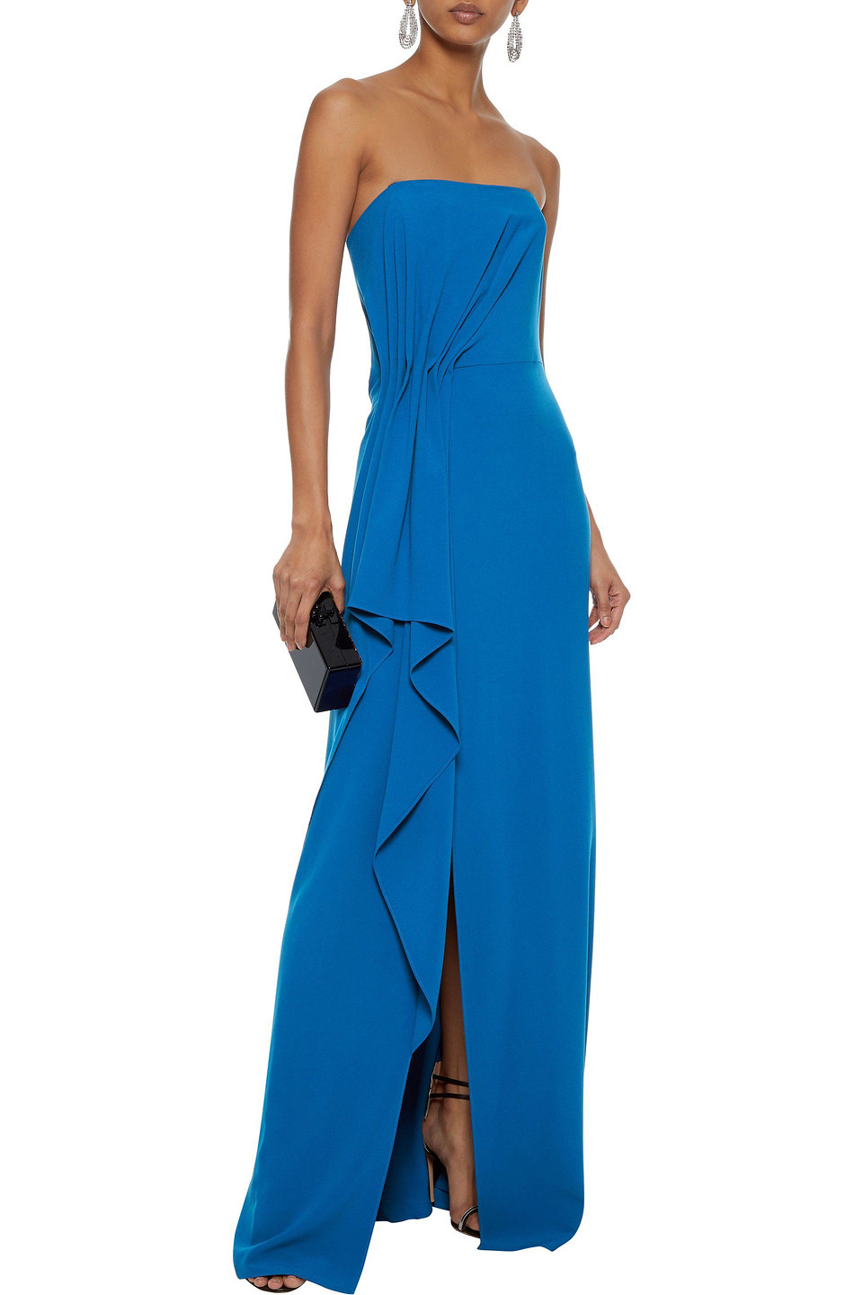  Halston - Strapless Draped Stretch-crepe Gown - Blau - Us 0 
