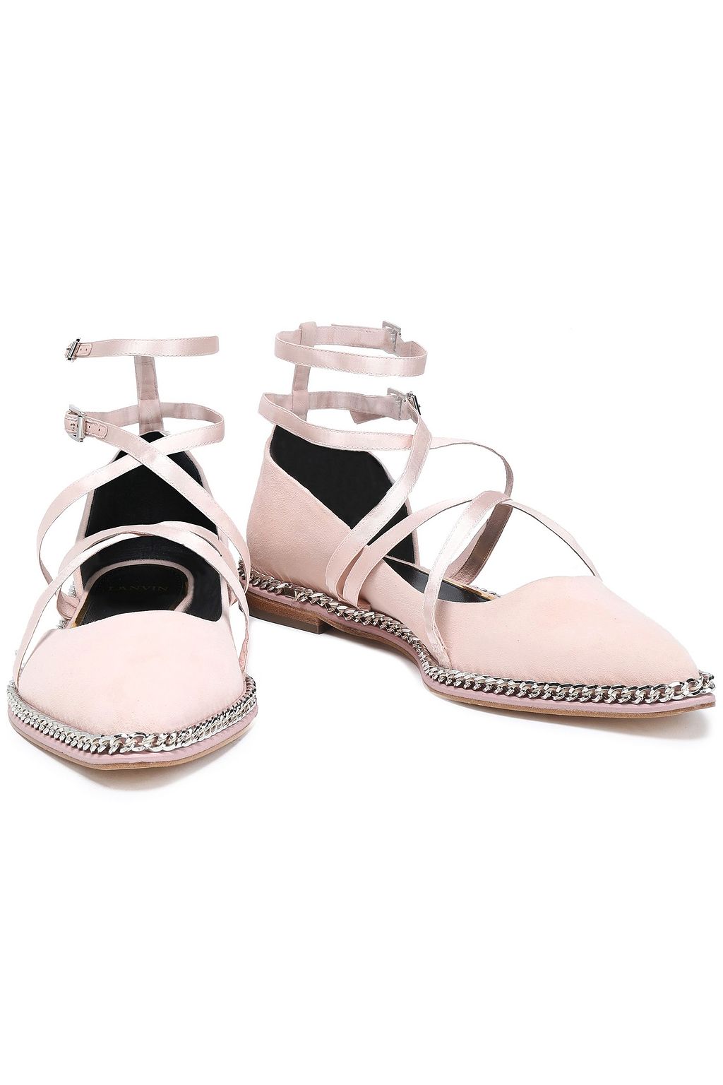 LANVIN Satin-trimmed suede ballet flats