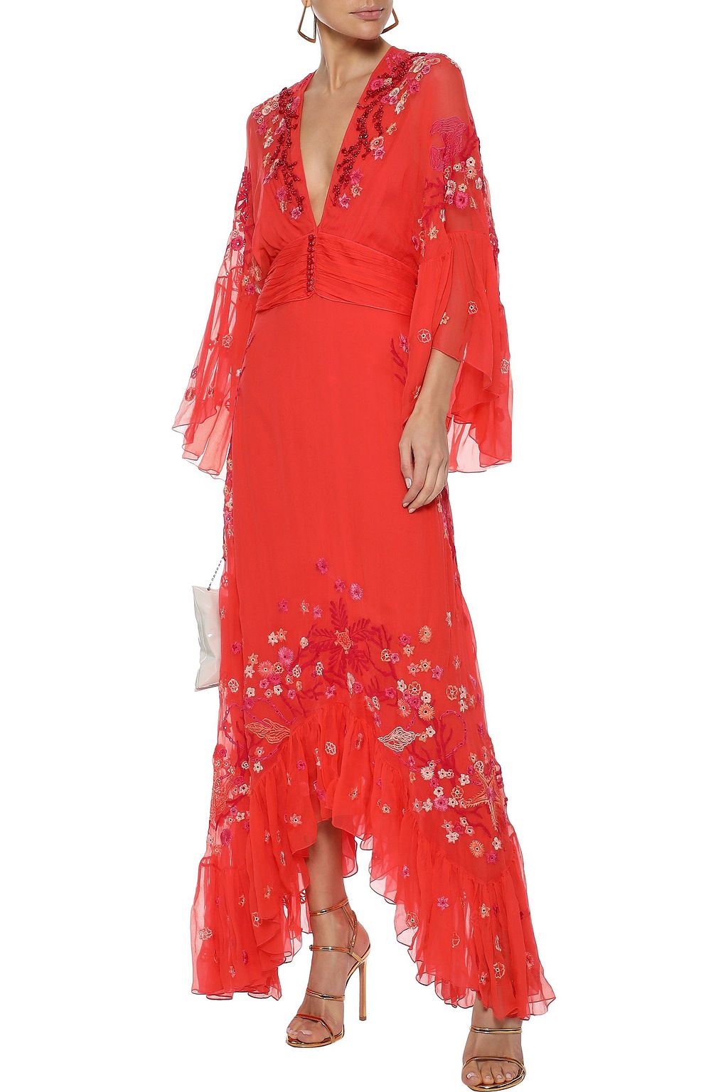 ROBERTO CAVALLI Embellished silk-georgette maxi dress