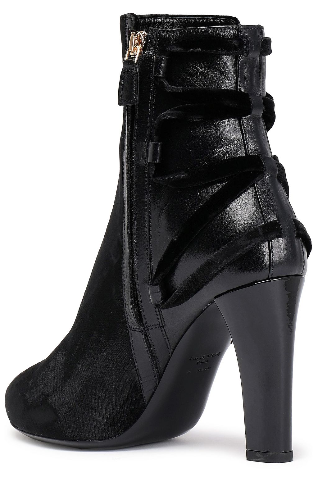 LANVIN Lace-up velvet and leather ankle boots
