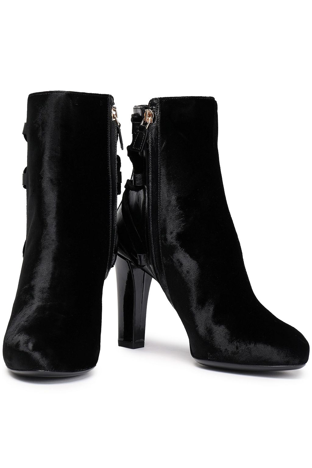 LANVIN Lace-up velvet and leather ankle boots