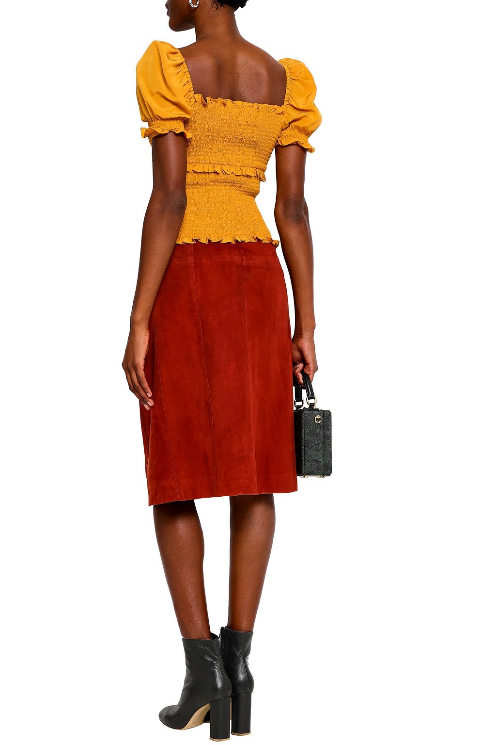 CINQ À SEPT Ellis ruffle-trimmed shirred silk crepe de chine top