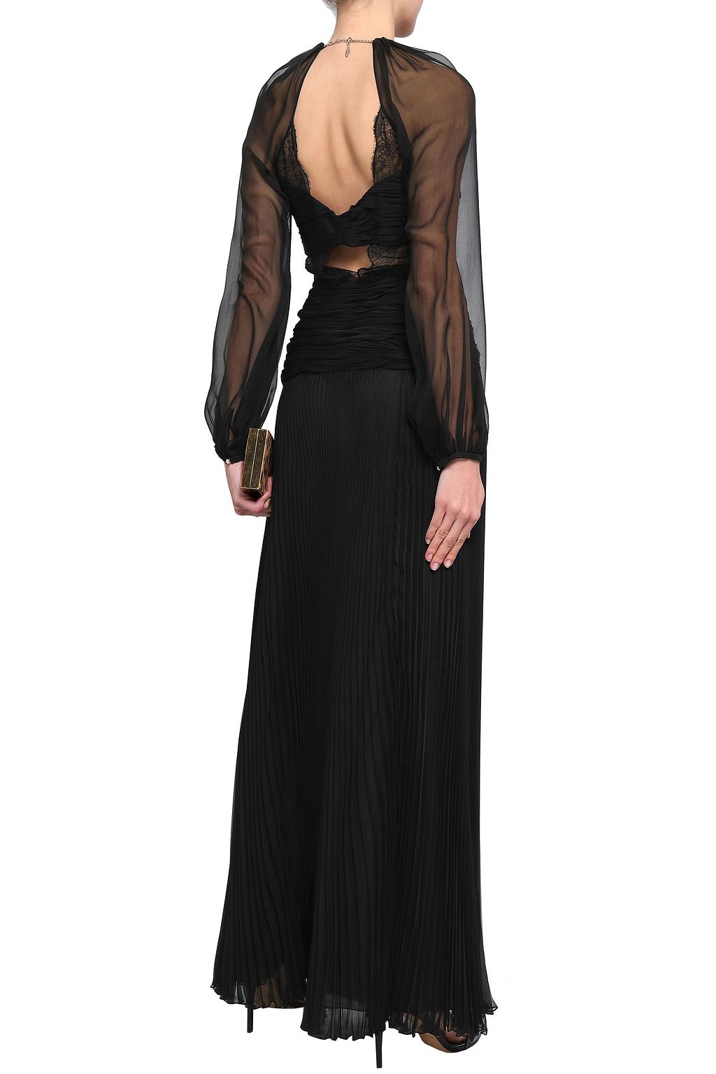 ROBERTO CAVALLI Ruched pleated silk-voile maxi skirt