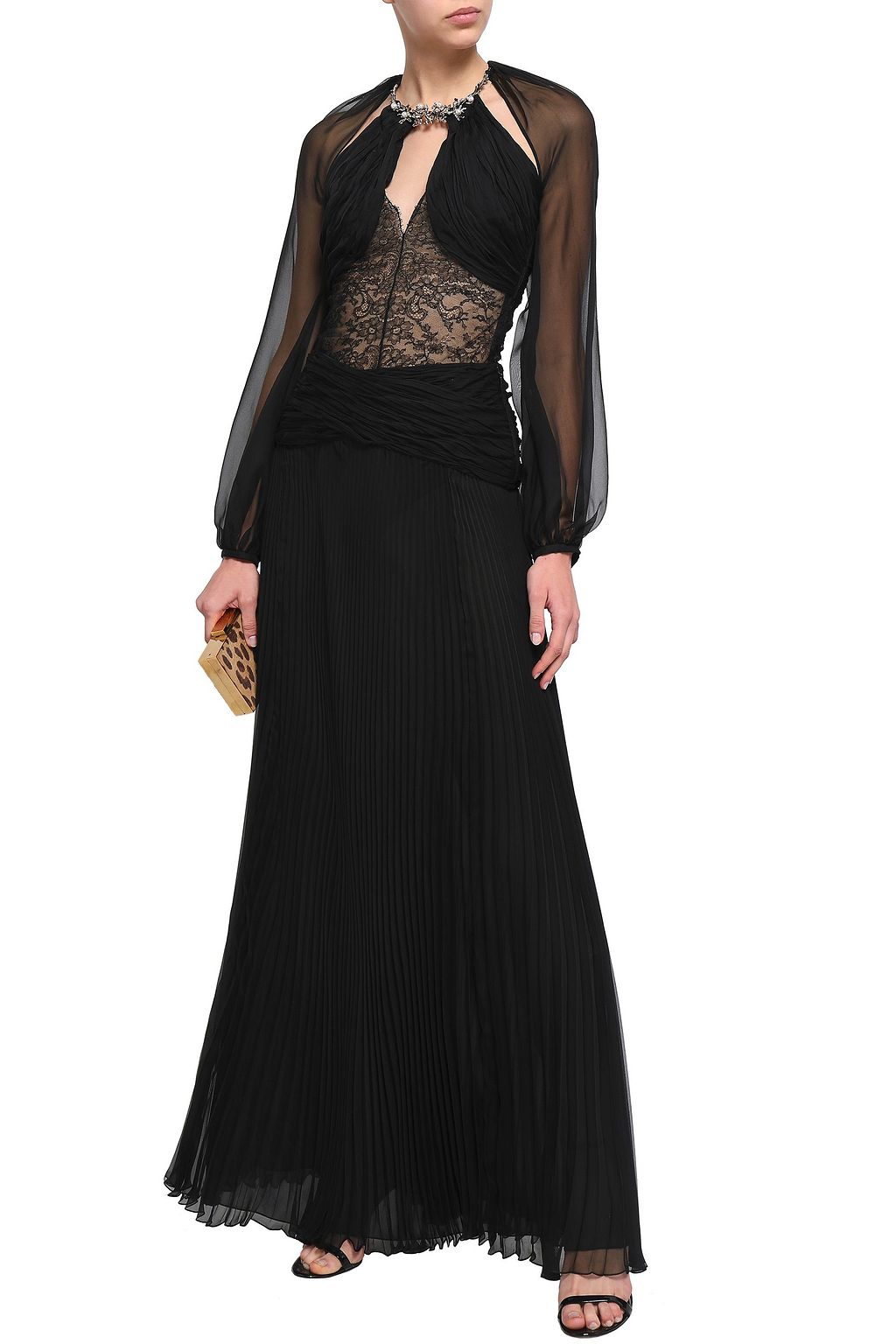 ROBERTO CAVALLI Ruched pleated silk-voile maxi skirt