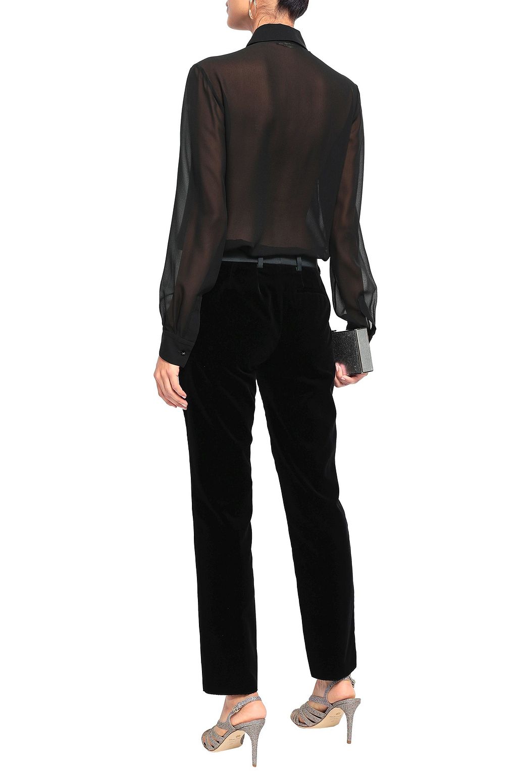 ROBERTO CAVALLI Satin-trimmed velvet slim-leg pants
