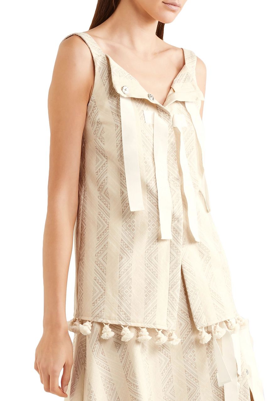 Cream Archie tasseled cottonblend jacquard top Sale up