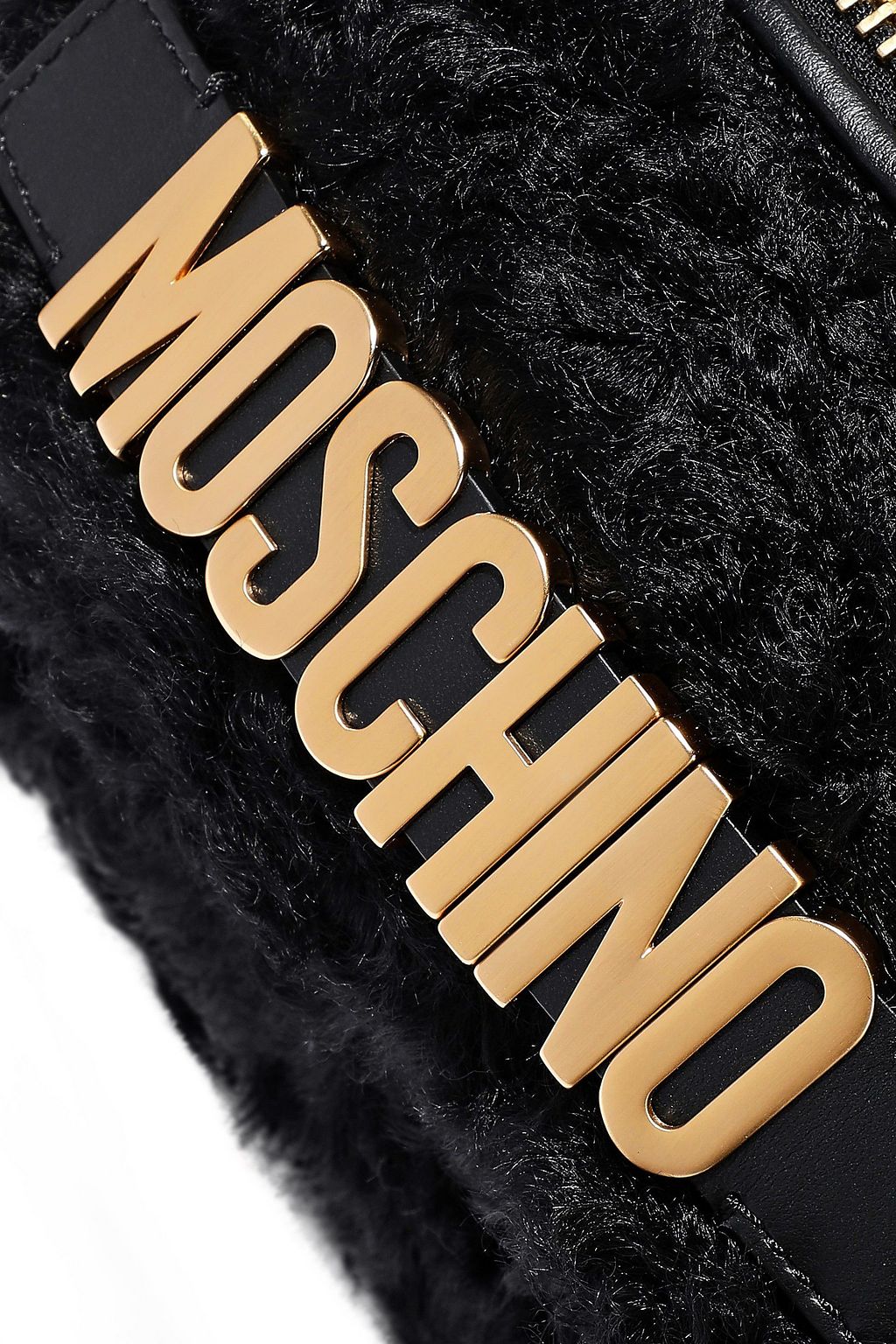MOSCHINO Leather-trimmed faux shearling backpack