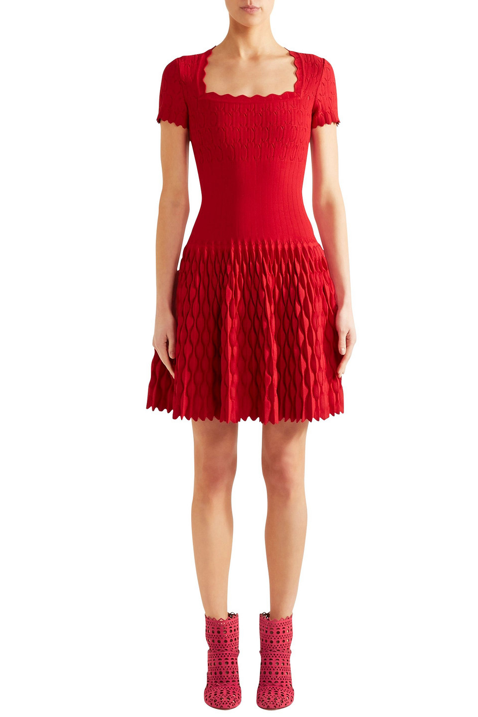 Click to view more detailed imagery on our partner's website Alaïa Laser-cut Suede Ankle Boots In Red