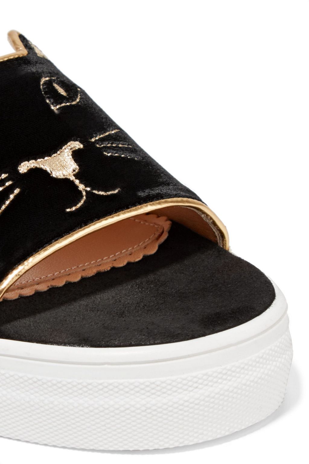 CHARLOTTE OLYMPIA Kitty embroidered velvet platform slides