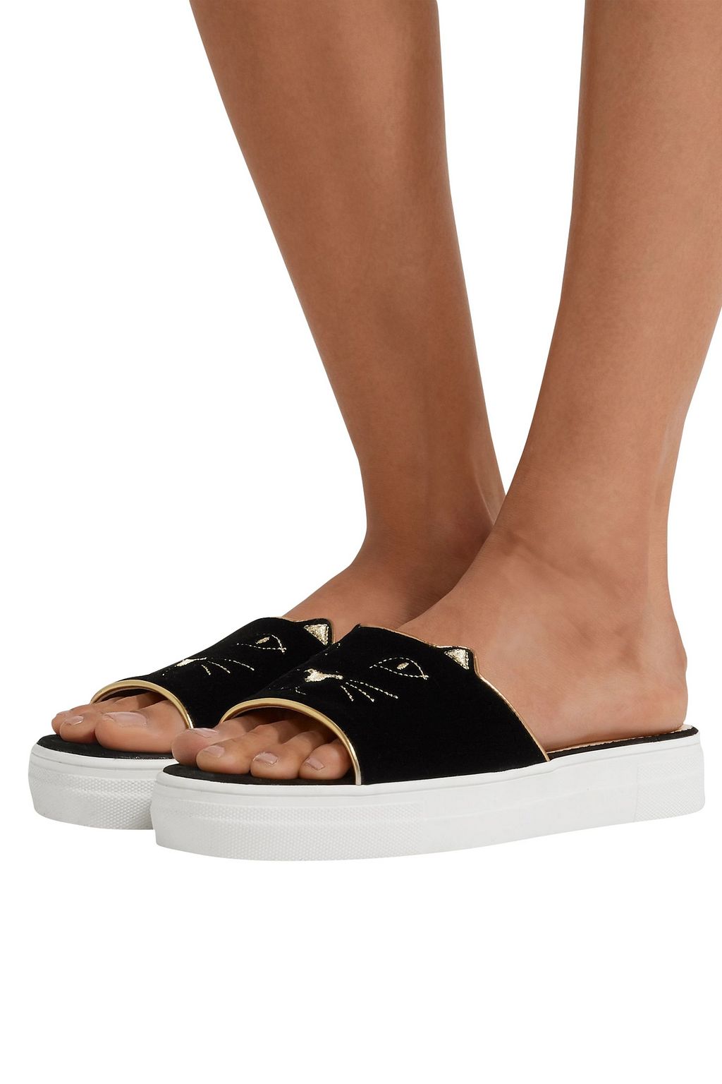 CHARLOTTE OLYMPIA Kitty embroidered velvet platform slides