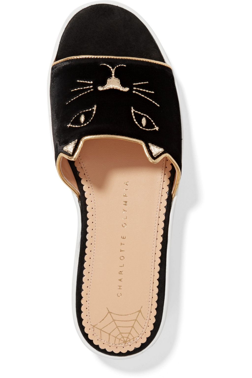 CHARLOTTE OLYMPIA Kitty embroidered velvet platform slides