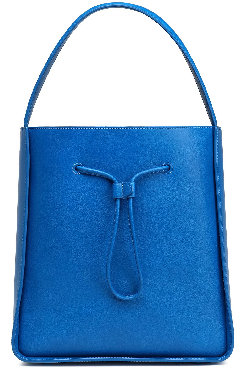 blue leather bucket bag