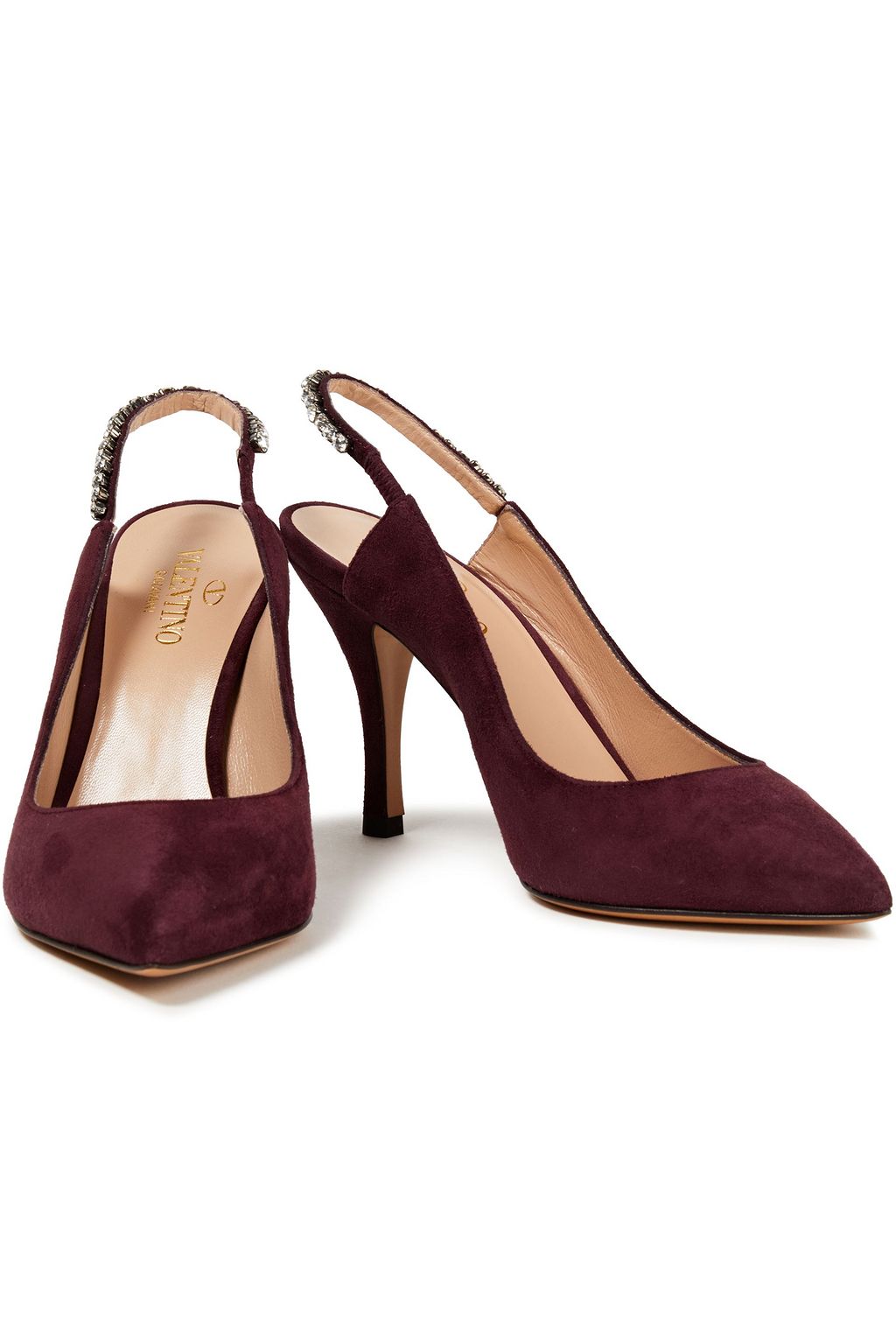 VALENTINO GARAVANI Slingback-Pumps aus Veloursleder mit Kristallverzierung