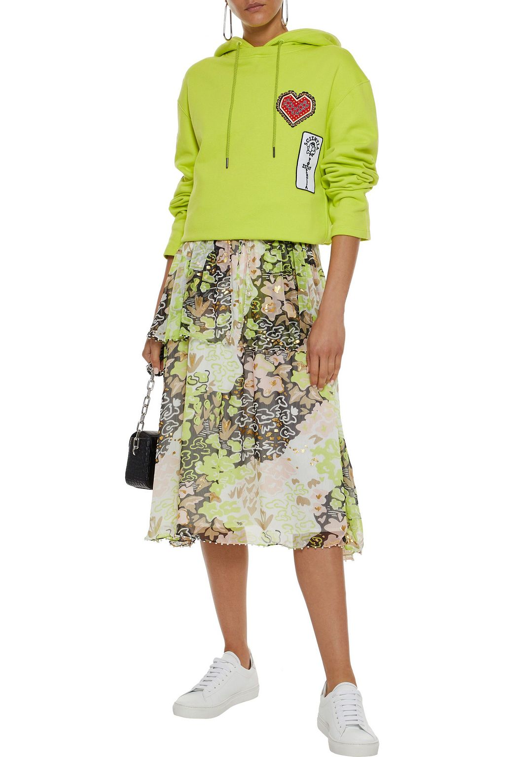 OPENING CEREMONY Faux pearl-embellished floral-print georgette midi skirt