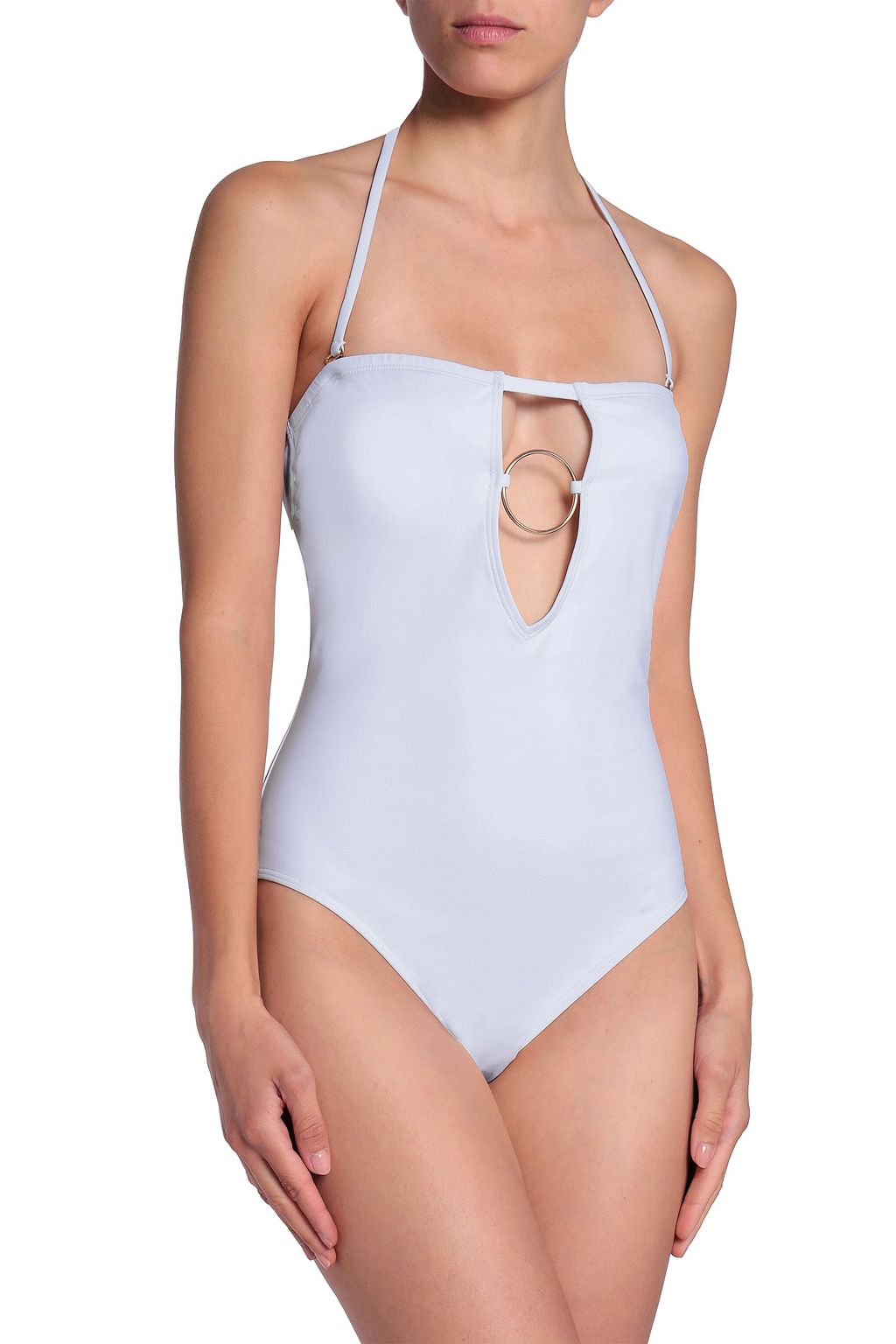 CUSHNIE Strapless cutout ring-embellished swimsuit