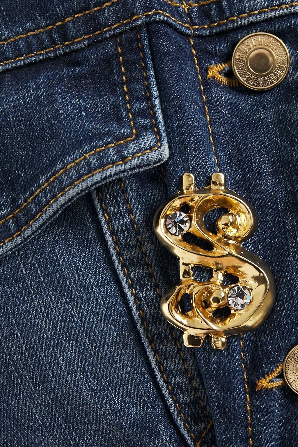 MOSCHINO Cropped embellished denim jacket