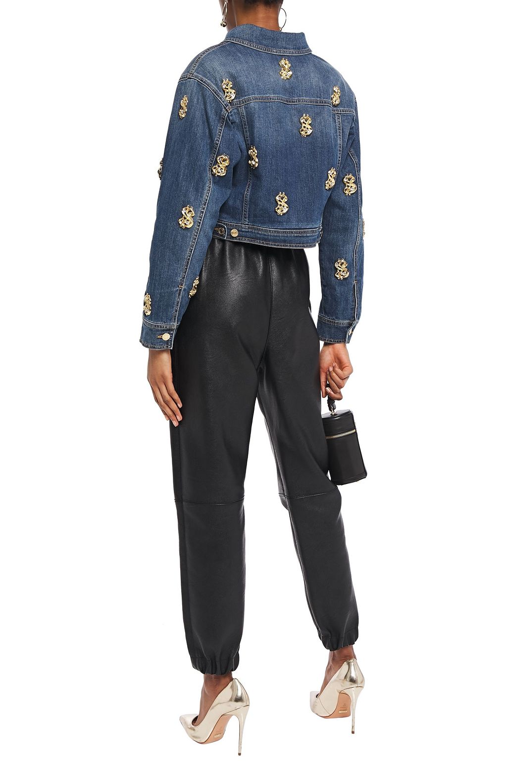 MOSCHINO Cropped embellished denim jacket