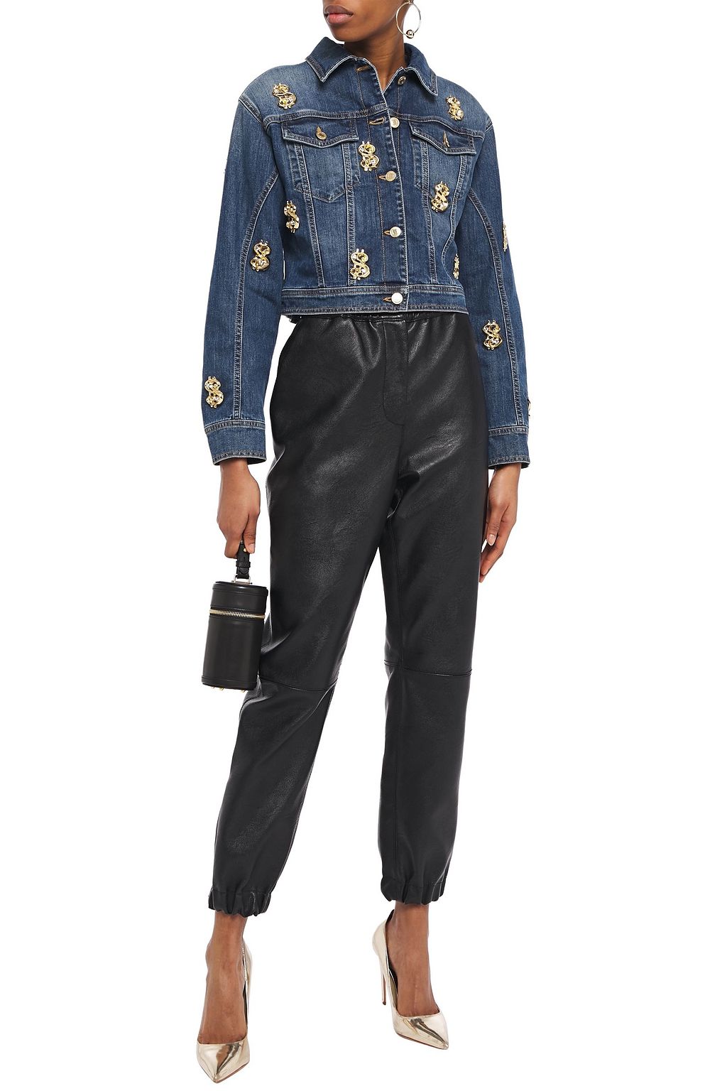 MOSCHINO Cropped embellished denim jacket