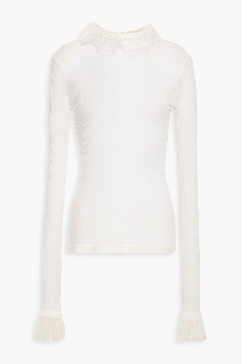 PHILOSOPHY DI LORENZO SERAFINI Ruffled lace-trimmed ribbed jersey top | THE  OUTNET