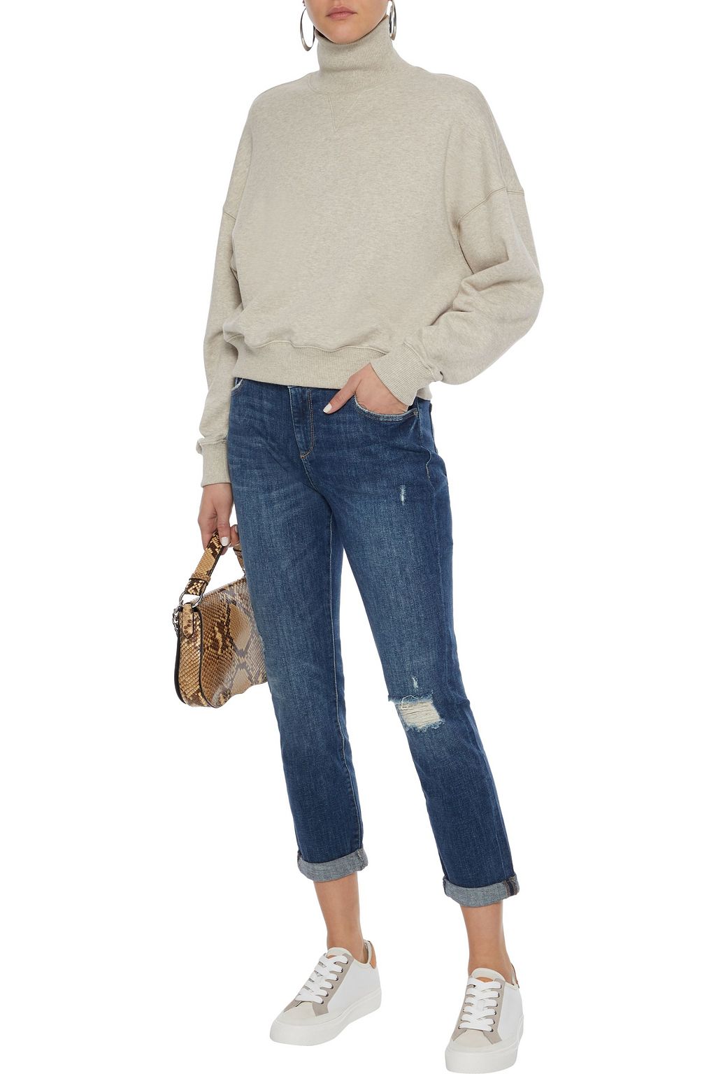 DL1961 Stevie cropped distressed high-rise slim-leg jeans
