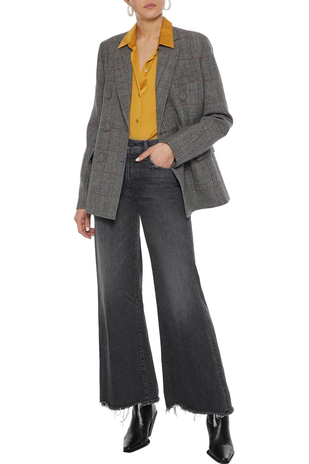 MOTHER The Tomcat Roller frayed high-rise wide-leg jeans