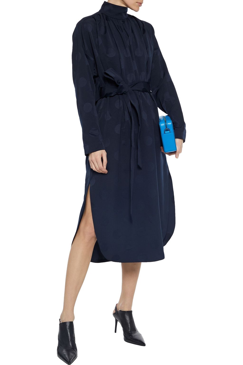 TIBI Gathered satin-jacquard midi dress