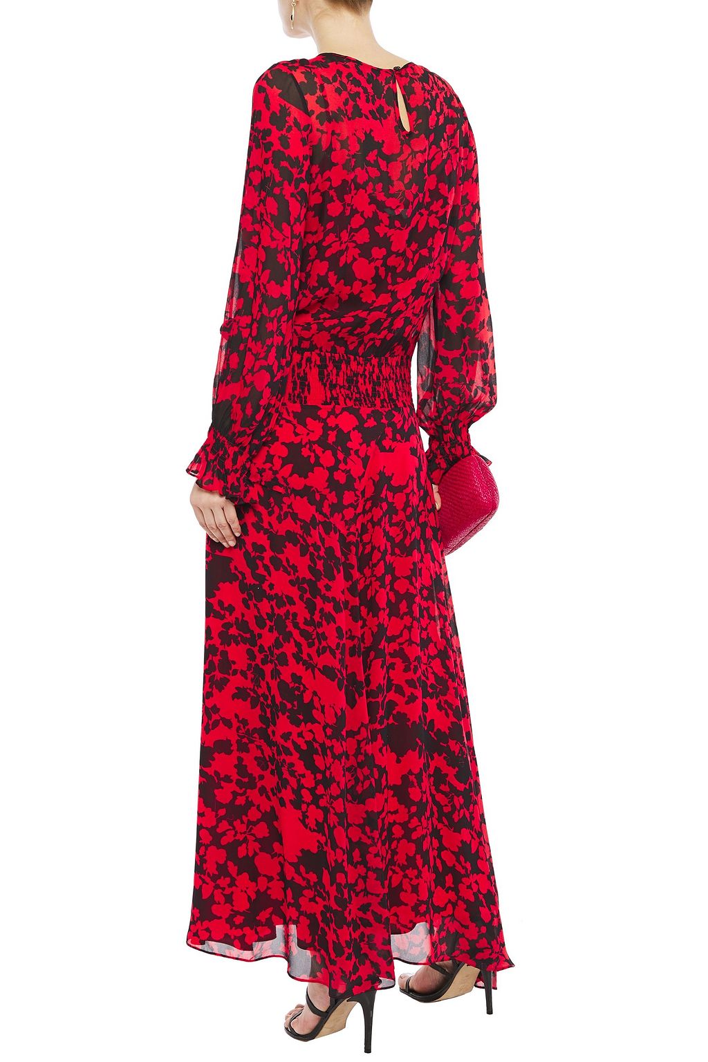 PREEN LINE Shirred ruffle-trimmed floral-print georgette maxi dress