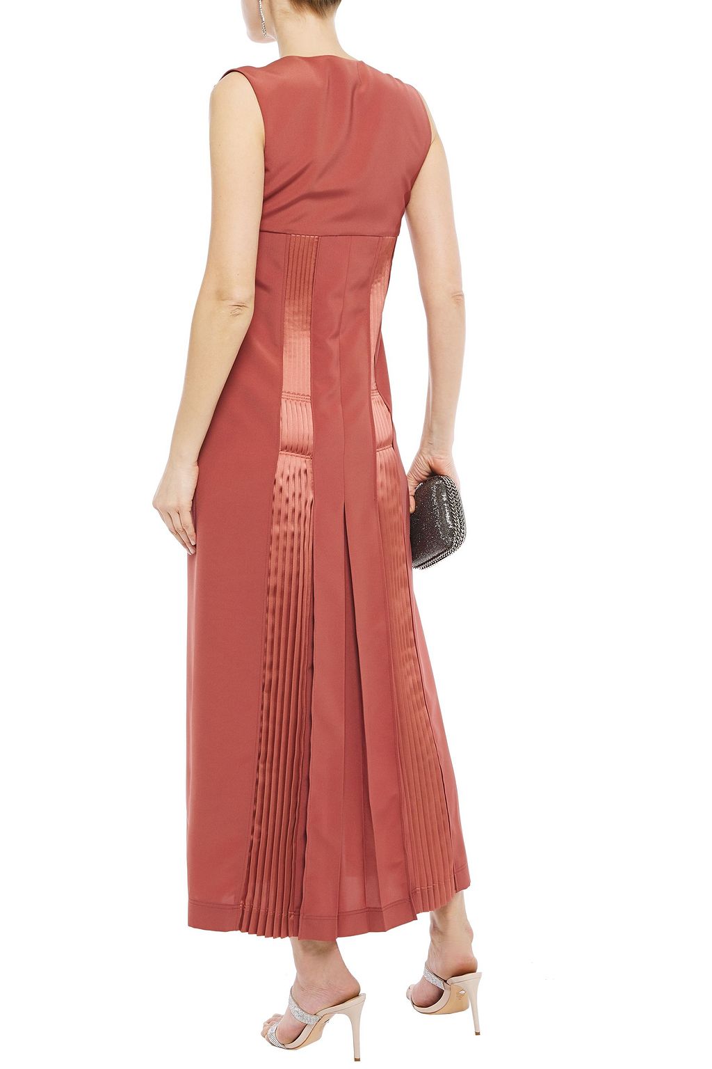 CEDRIC CHARLIER Pintucked satin-paneled crepe maxi dress