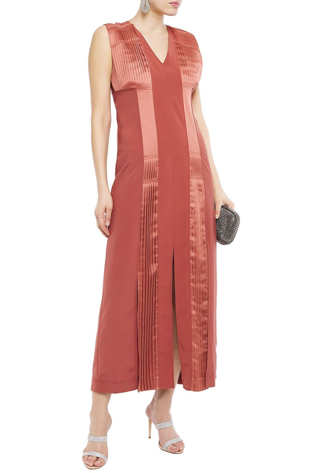 CEDRIC CHARLIER Pintucked satin-paneled crepe maxi dress