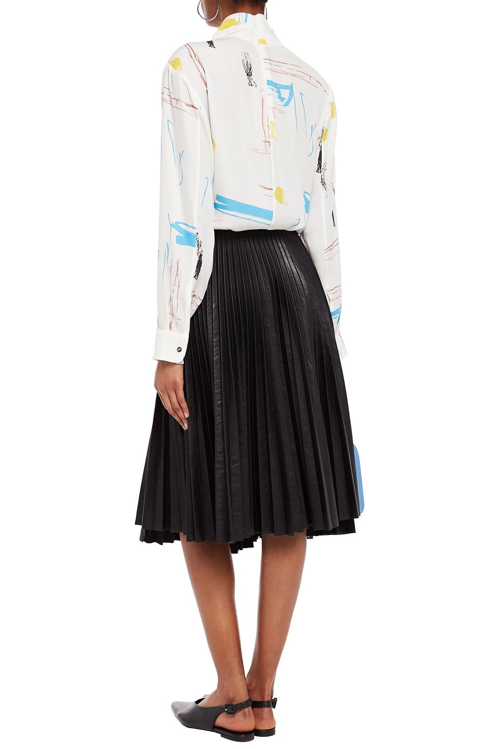 CEDRIC CHARLIER Asymmetric pleated faux leather midi skirt